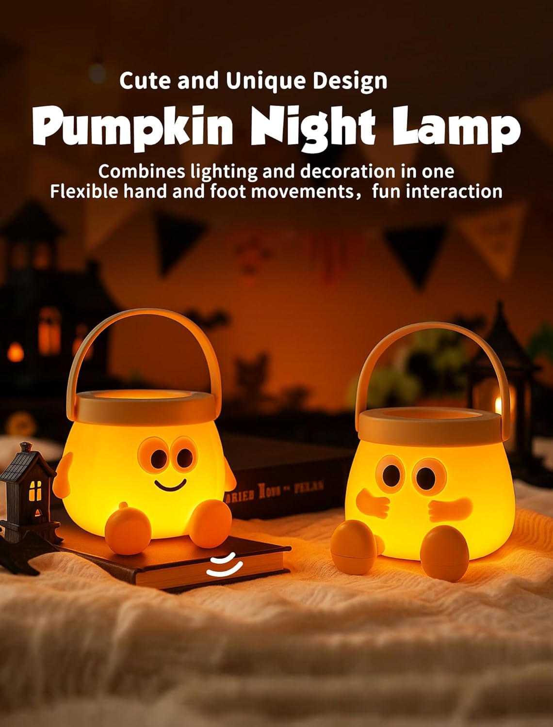 Pumpkin Night Light for Kids, Rechargeable Bedside Lamp, Portable Handheld Night Lamps, Pumpkin Lantern Lamp for Office, Room Decor, Cute Sleep Nightlight, Funny Gifts for Baby Teen Adult