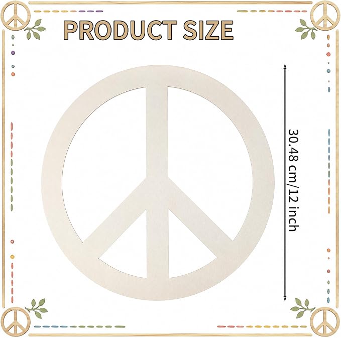 12 Pcs 12 Inches Wood Peace Cutouts Unfinished Round Wood Peace Sign Decor