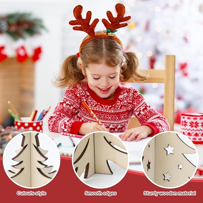 COCHIE DIY 3D Christmas Tree Wood Crafts to Paint, Paintable Unfinished Wooden