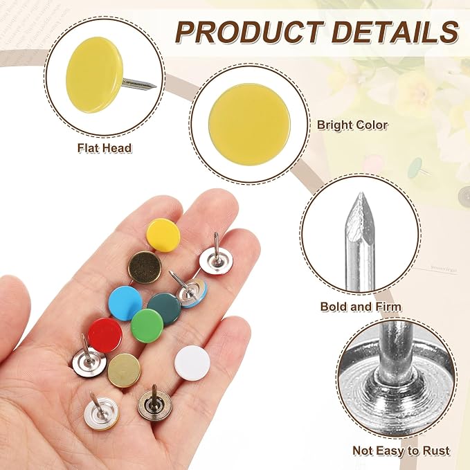 uxcell 150Pcs Upholstery Tacks, 11mmx13mm Flat Head Thumb Tack Decorative