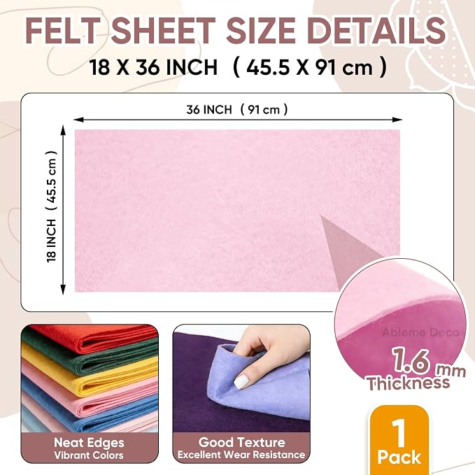 Light Pink Soft Felt Fabric Sheet 18" x 36", 1.6mm Acrylic Craft Felt | Soft