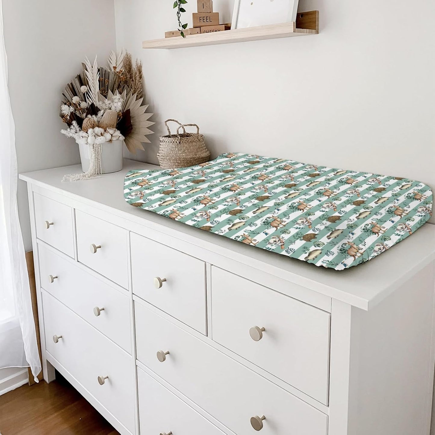 Baby Australian Animals Baby Changing Pad Covers for Boy Girl 32''x16'' Cute Koala Green Tropical Leaves Fitted Diaper Change Table Sheets Baby Animals Stripes Soft Breathable Baby Changing Table Mats