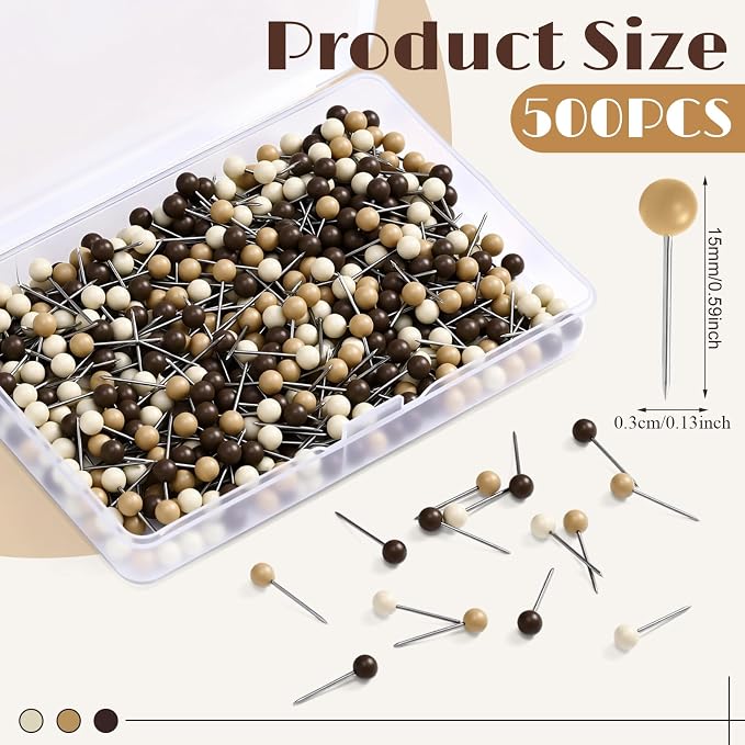 WILLBOND 500 Pack Map Push Pins Map Tacks Small Round Head Push Pins Thumb Tacks