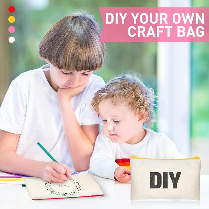 Reginary 80 Pack Canvas Zipper Makeup Bags Bulk Pencil Pouches Blank DIY Craft