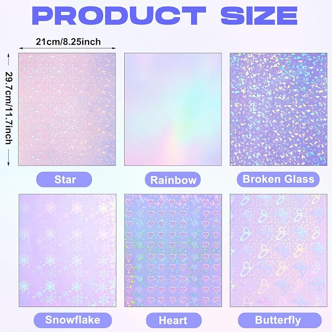 Nezyo 60 Sheet Holographic Laminate Sheet Clear Glitter A4 Size Vinyl Sticker