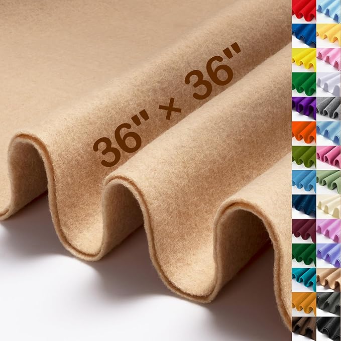 XSEINO Tan Large Felt Fabric 36" X 36 ", 1.4 mm Thick Soft Felt Fabric Sheet