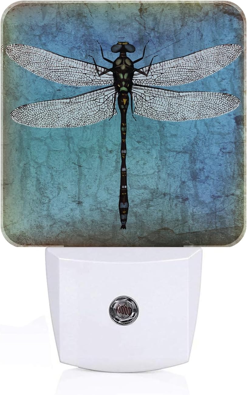Blue Vintage Dragonfly Night Light,Plug Into Wall Decor for Stairway,Hallway,Kitchen,Dusk to Dawn Sensor Nightlights for Boys/Girls/Women/Men Room Gifts