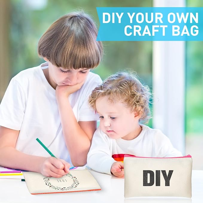 Reginary 80 Pack Canvas Zipper Makeup Bags Bulk Pencil Pouches Blank DIY Craft