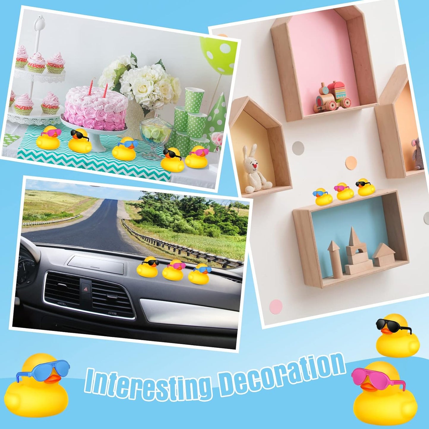 24 Pcs Mini Rubber Ducks with Sunglasses, Rubber Ducks in Bulk Valentine Bathtub Toys for Cruise Valentines Kids Classroom Gift Exchange(Eyeglasses,Yellow, Blue, Pink, Black)