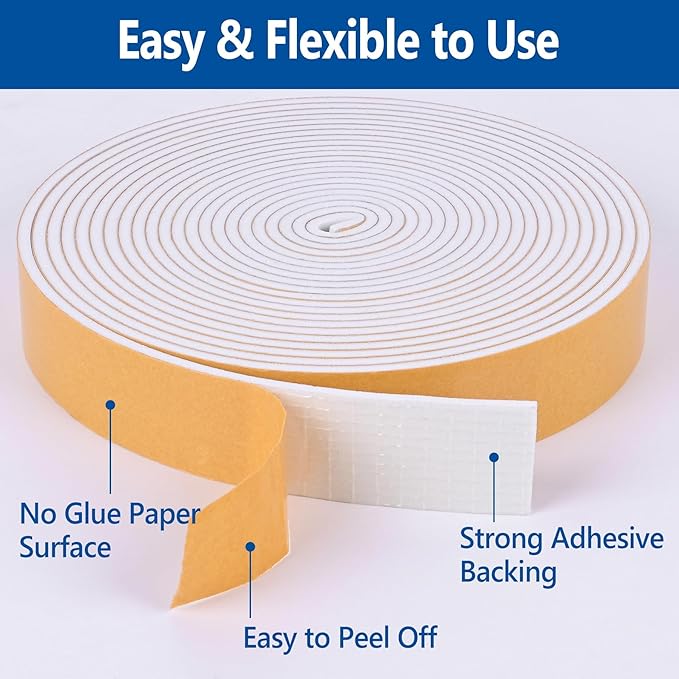 Kikerike Self Adhesive Foam Tape Weatherstrip 2In x 1In x 6.5Ft High Density