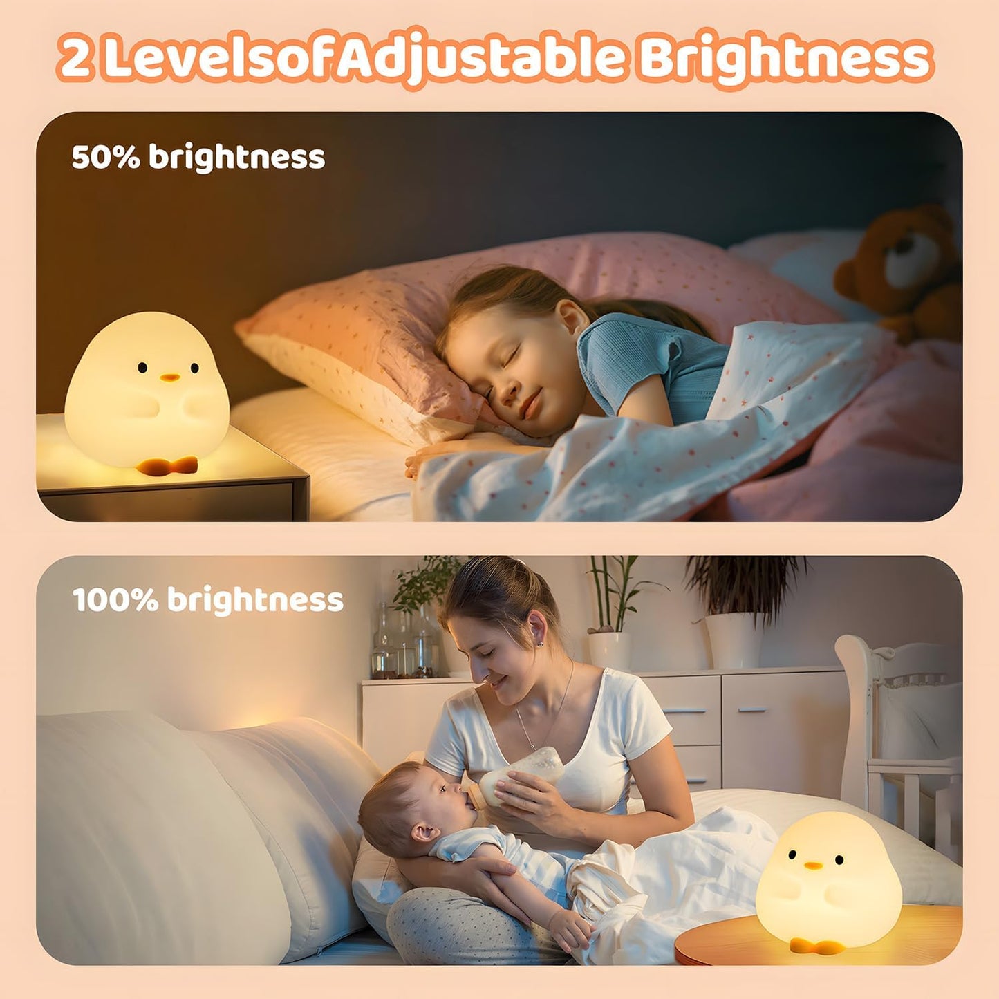 Cute Duck Night Light for Kids,Duck Squishy Lamp for Girls,Super Cute & Soft Touch Silicone Lamp for Bedrooms Nursery,Unique Kids Room Decor Gift Toy for Boys Girls Women(2 Levels)