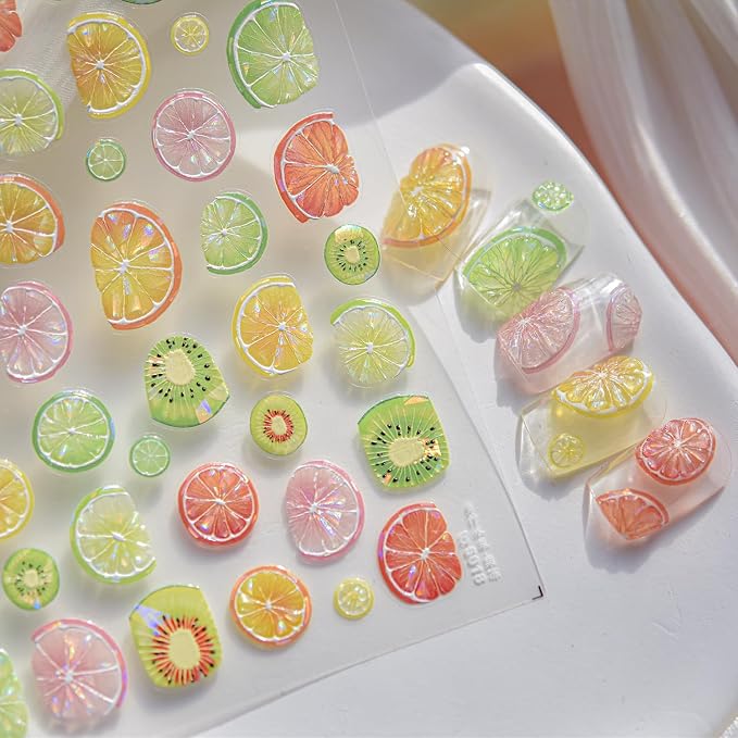 Summer Fruit Nail Art Stickers Decals 5D Embossed Fruit Nail Stickers 1PCS