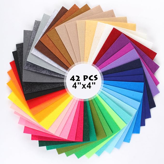 42 Pcs Stiff Felt Fabric Squares 4x4 Inch