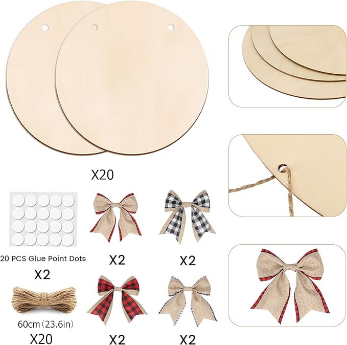 20 Pack Wood Circles for Crafts 12 inch Blank Round Door Signs