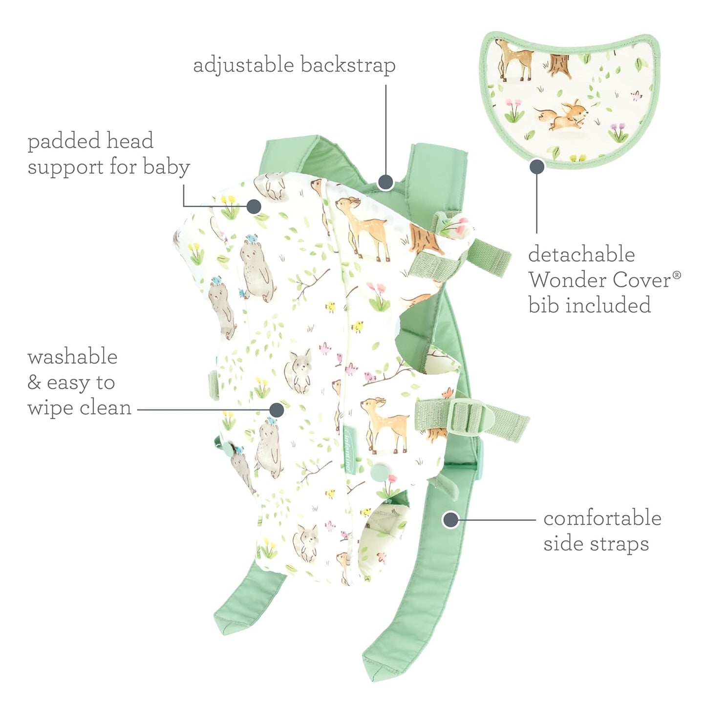 Infantino Swift Classic Carrier - 2 Ways to Carry with Wonder Cover Bib, Adjustable and Easy-to-Use, Multicolor Woodland