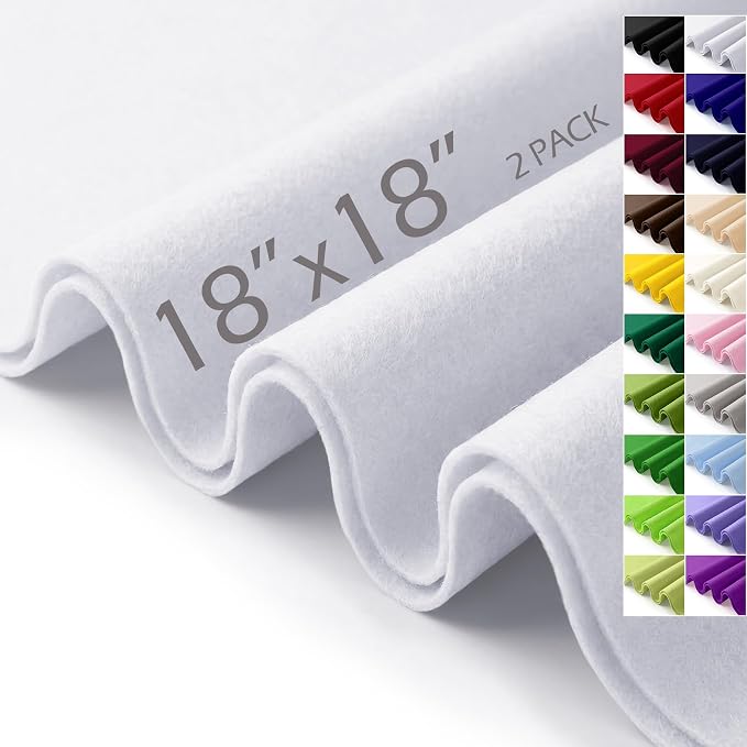 White Felt Fabric Sheets 18" x 18" 1.6mm Soft Craft Felt Squares | Soft Precut