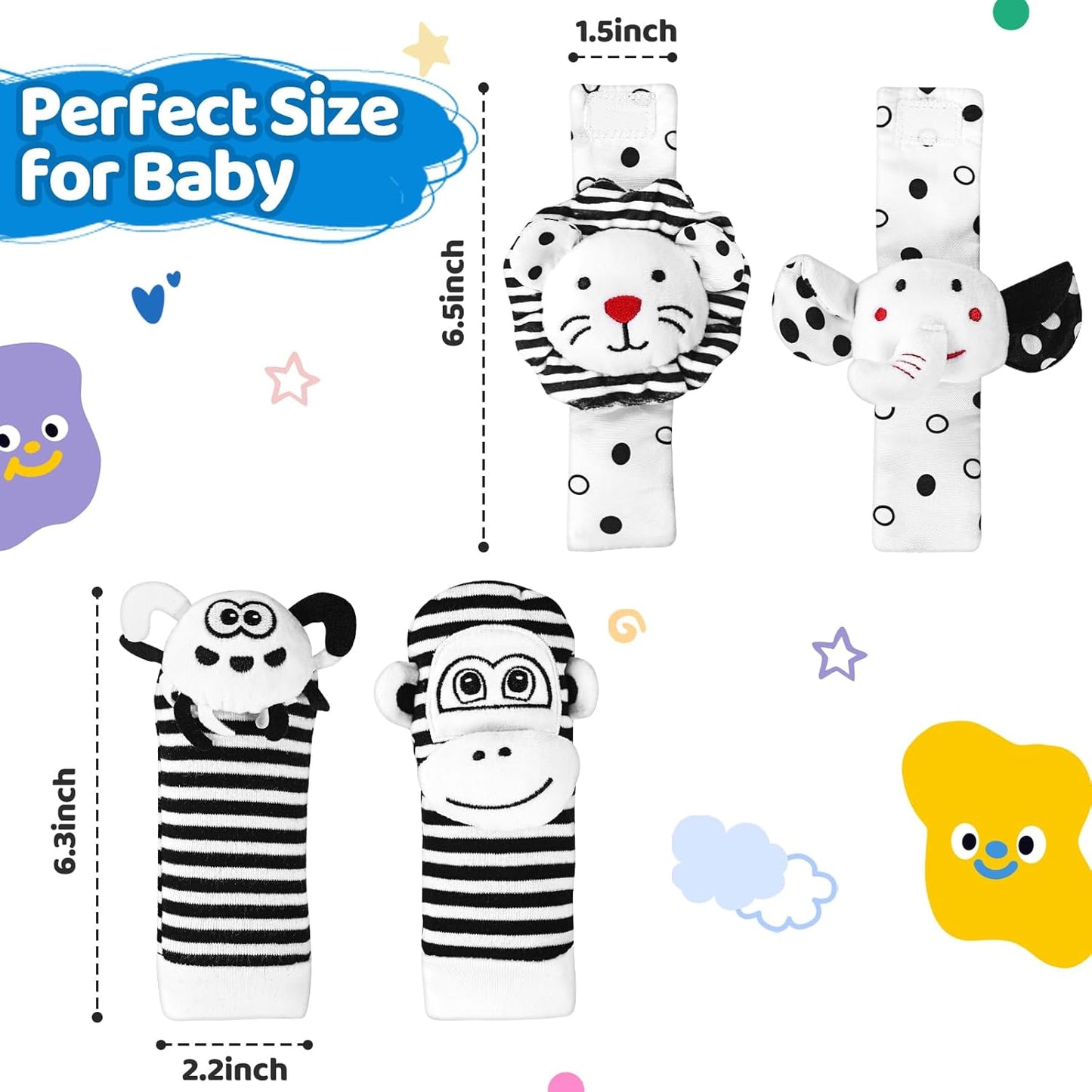 Baby Socks & Wrist Rattles Toys for 0-12 Month,Black And White High Contrast Baby Toys 0-6 Months,Baby Boy Girl Gifts 0-3 3-6month Toy,2 3 4 Month Old Baby Toys,Infant Sensory Newborn Toys