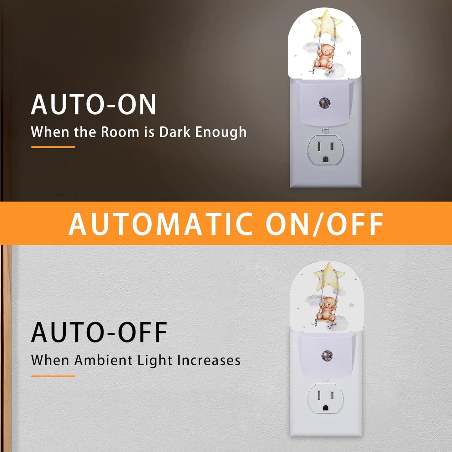 Teddy Bear Night Light,Cute Night Lights Plug into Wall with Dusk to Dawn Sensor,Lamp for Bedroom Bathroom Hallway Nightlight for Women Girls