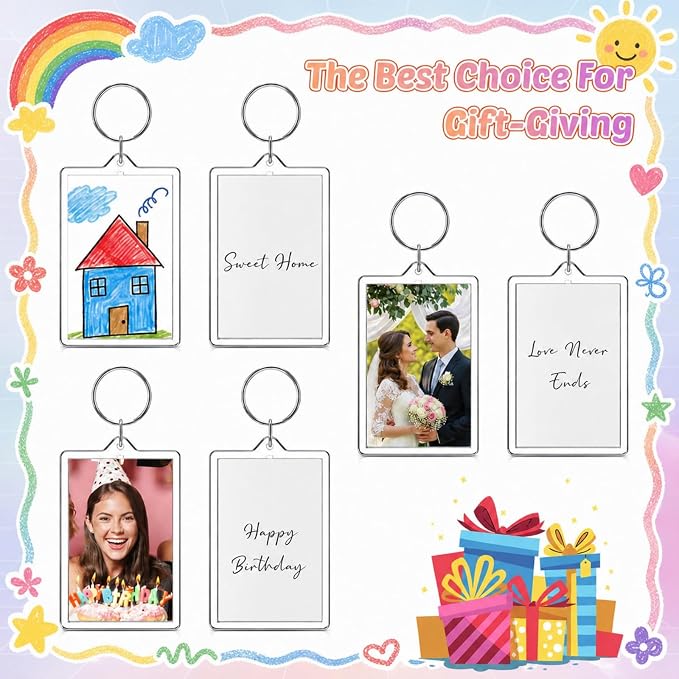 Yaomiao Acrylic Photo Frame Keychain Holder Photo Picture Insert Blank Keyring
