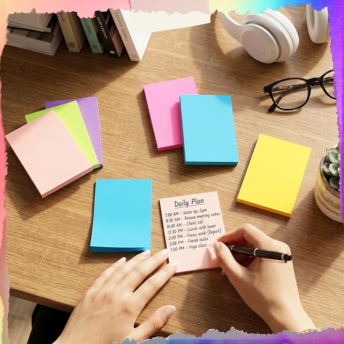 Kajaia 24 Pads Full Adhesive Sticky Notes Colorful Sticky Notes Adhesive Memo