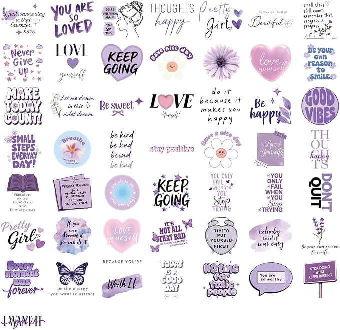 Purple Motivational English Phrases50Pcs Stickers