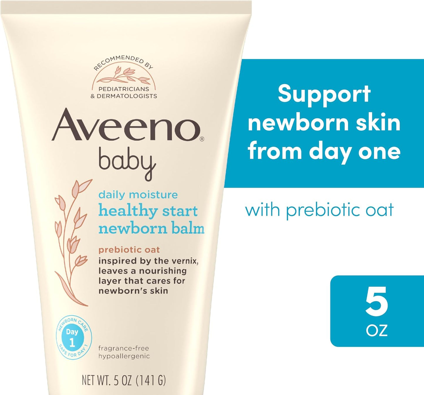 Aveeno Baby Healthy Start Nourishing Newborn Balm, Hypoallergenic Baby Skin Balm with Prebiotic Oat Leaves a Nourishing Layer to Care for Newborn Skin, Fragrance-Free, 5 oz