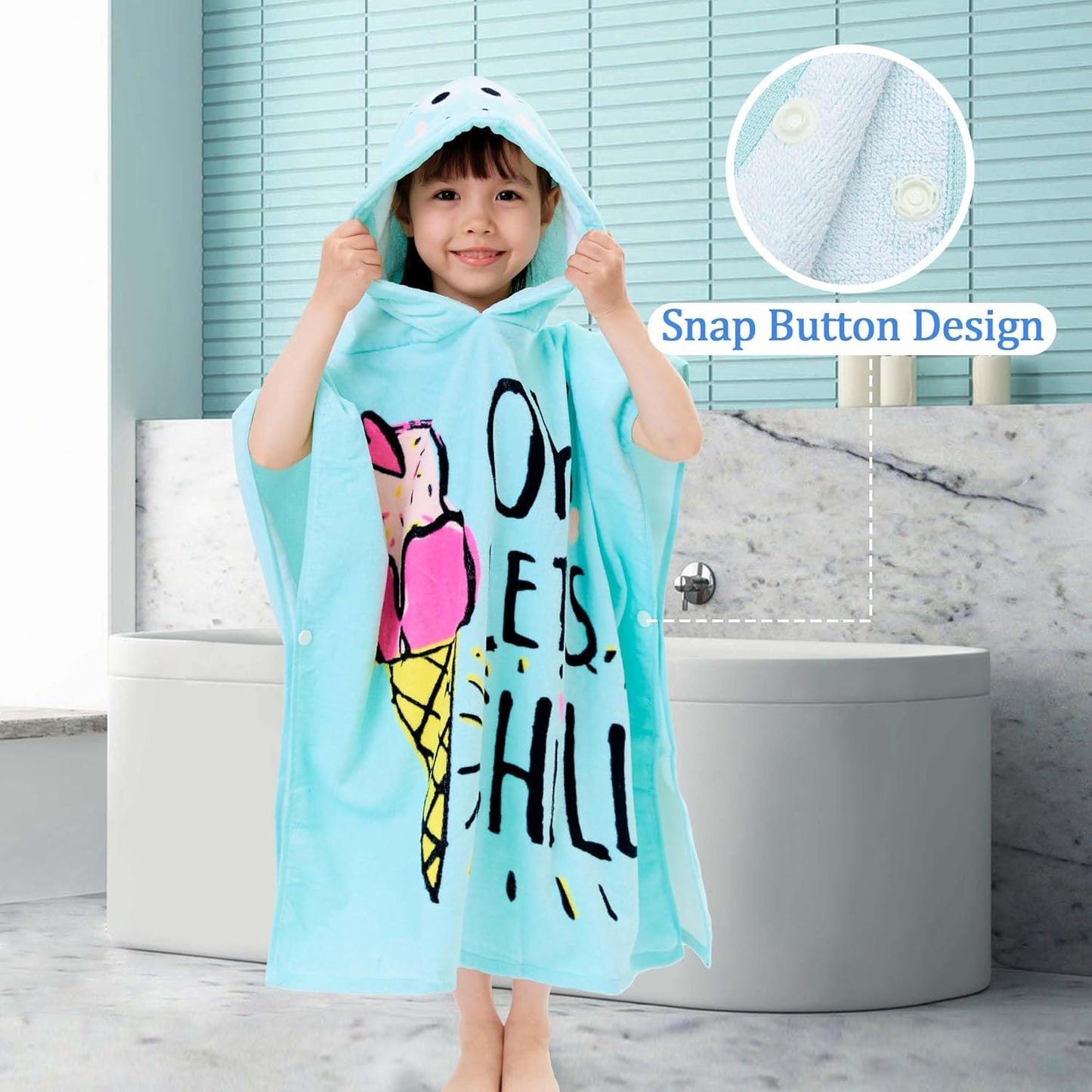 VOOVA & MOVAS Hooded Toddler Bath Towels (2-6Years,24"X48") Cotton Pool Poncho for Kids, Perfect for Swimming | Surfing | Camping | Bathing | Birthday Gifts, Ice Cream Theme