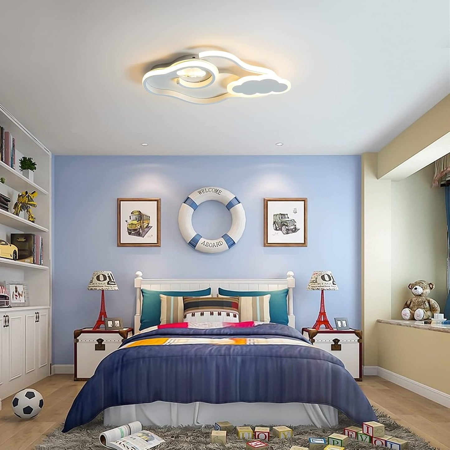 Tioolo Modern LED Ceiling Light Dimmable Cloud Ceiling Lights Flush Mount Acrylic Ceiling Lamp with Remote Creative Cartoon Ceiling Lighting Fixture for Boy Girl Room Bedroom Living Room 42W/White