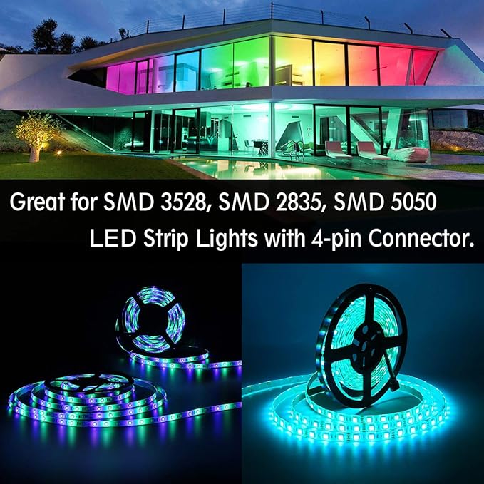 SUPERNIGHT RGB Light Strip Remote Controller, RF Remote of 2-in-1 4 Pin Dimming, Brightness Flash Mode Dimmer for SMD 5050 2835 3528 LED Strip Lights (RF- 2 Ports)