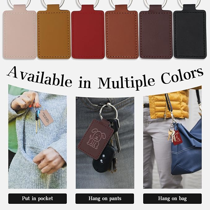 30 Pcs Leather Key Fob Kit, Rectangular Laser Engraving Blanks