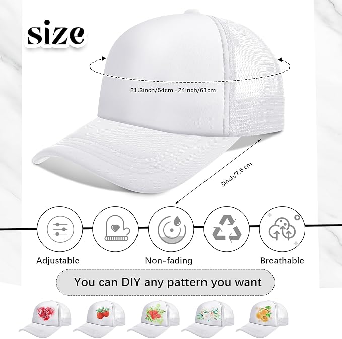 Vabean 24 Pack Sublimation Blank Cap Trucker Mesh Cap Unisex Plain Blank