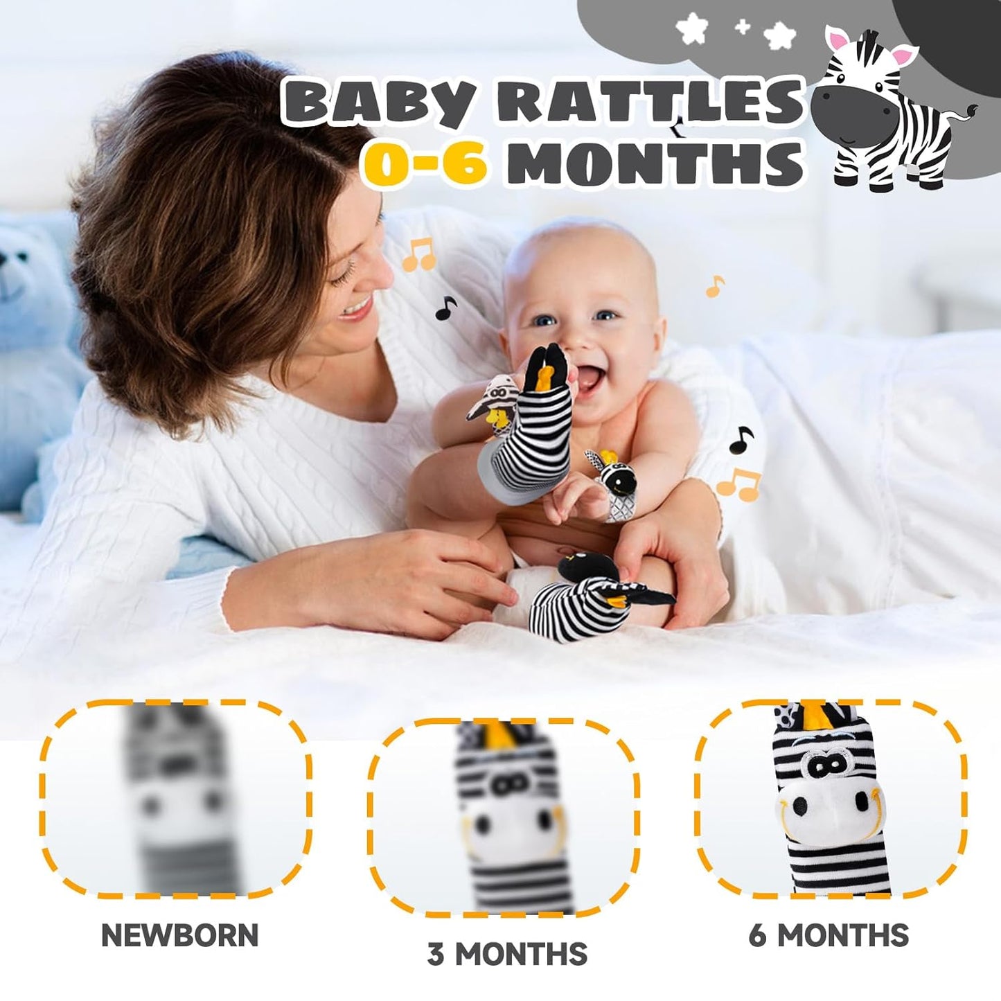 Baby Toys 0-6 Months,High Contrast Baby Toys for Newborn,Black and White Toys,Infant Rattle Socks and Wrist Toy,Newborn Toys 0 3 Months Brain Development,0-6 Months Babies Boy Girl Gift