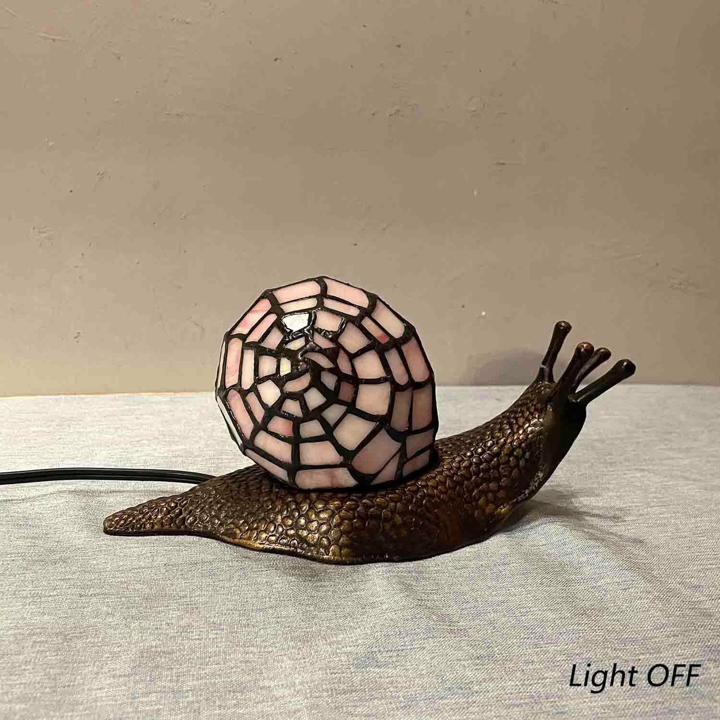 Bieye L10962 Land Snail Tiffany Style Stained Glass Accent Table Lamp for Home Decoration (Pink, 10" D x 5" W x 5" H)