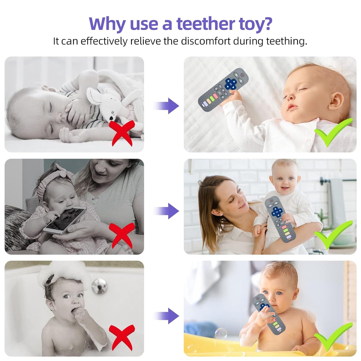 Chuya TV Remote Teether for 3-12-18 Months Babies Infant Toddlers Remote Teethers Silicone Baby Teething Toys