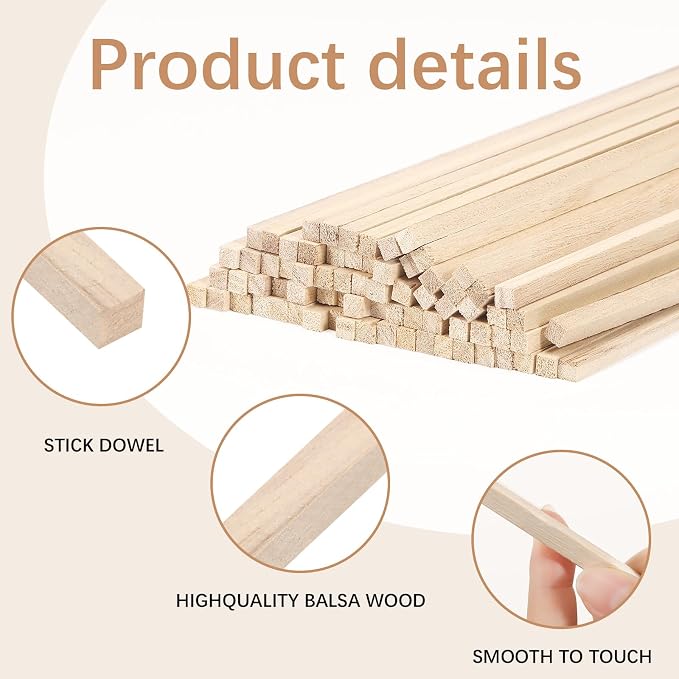 150 Pcs Balsa Wood Sticks 1/4 x 1/4 x 12 Inch balsa Wood Strips Hardwood Square