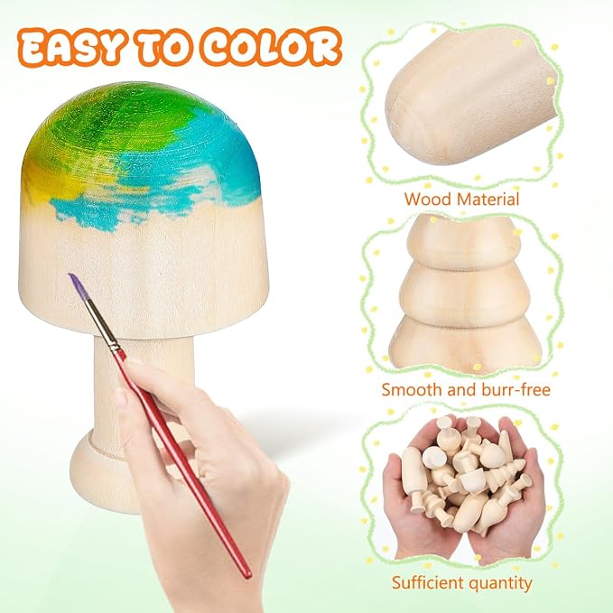 TEHAUX 20pcs Unfinished Mini Wooden Trees 5 Shapes DIY Paintable Wood Craft