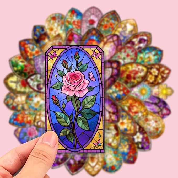 50PCS Transparent Stained Glass Stickers, Waterproof PET Cathedral Window Decals