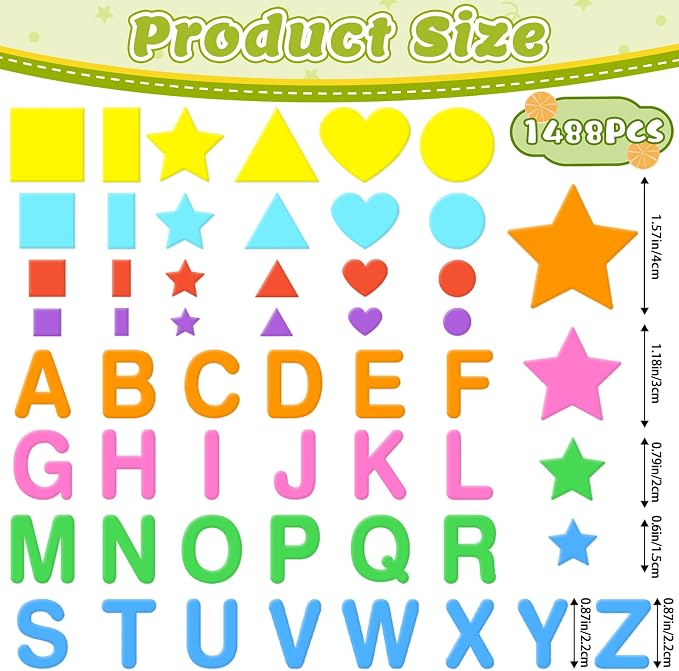1488Pcs Foam Stickers, 8Colors Foam Shape Letter Stickers