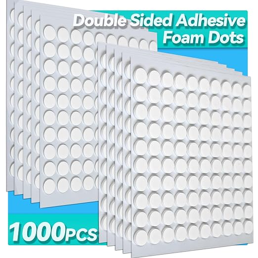 Tikfoam 1000Pcs Double Sided Adhesive Foam Dots, 2mm and 1mm Thick Tape