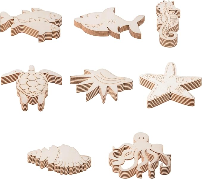 80PCS Unfinished Wood Ocean Animal Cutouts