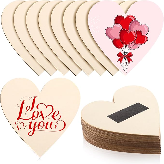 Qunclay 80 Pcs Wooden Heart Magnets