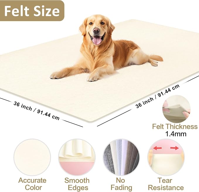 XSEINO Ivory Large Felt Fabric 36" X 36 ", 1.4 mm Thick Soft Felt Fabric Sheet