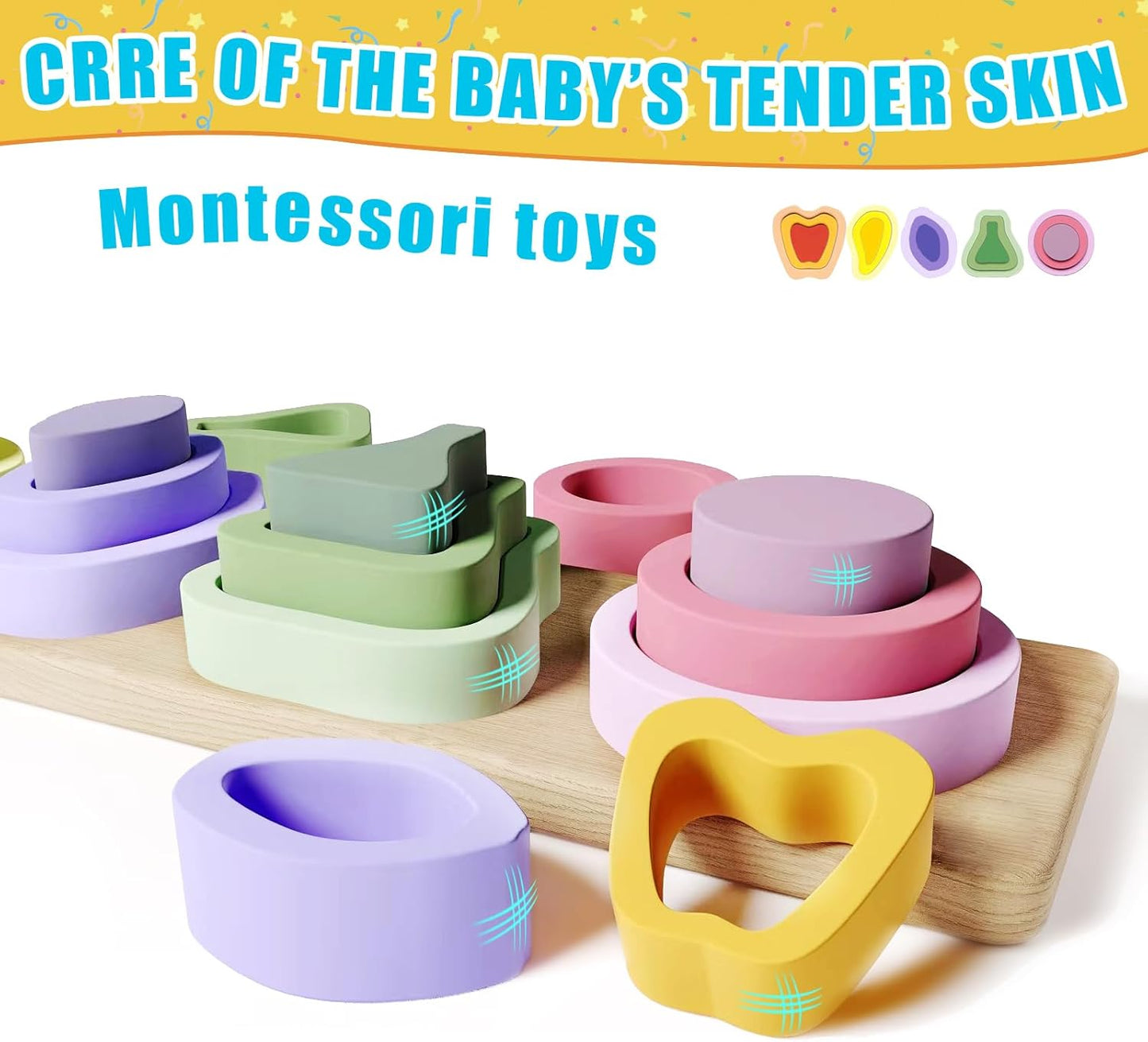 Montessori Toys for 1 2 3 Year Old Boys Girls - Wooden Sorting & Stacking Toys for Kids - Toddler Toys Age 1-3 - Shape Sorter and Color Stacker Preschool Kids Gifts