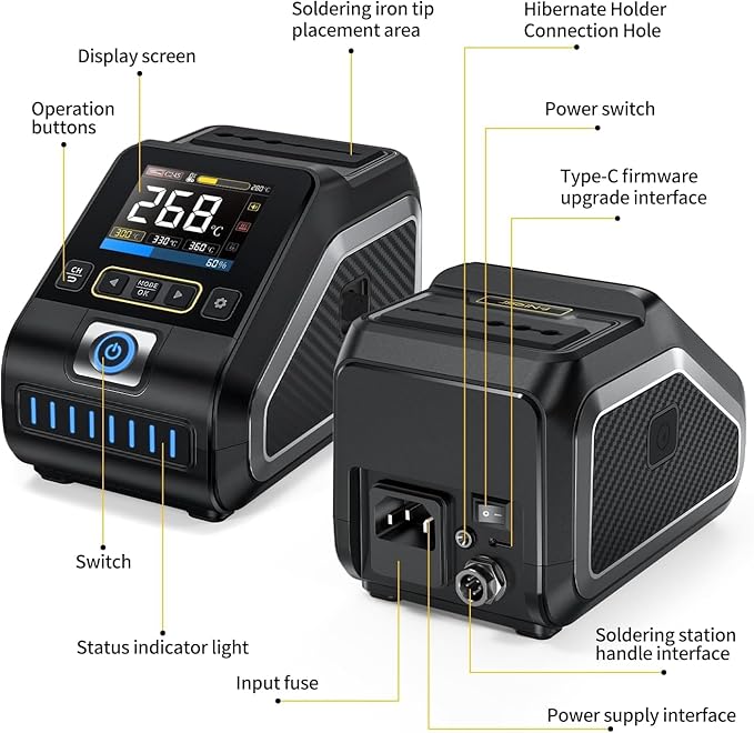 FNIRSI DWS-200 200W 210 Precision Digital Soldering Station Kit with 3 F210 Soldering Iron Tips and 2 Helping Hands, Temp Value & Curve Mode, 3 Temperature Storage, Full-Color Display
