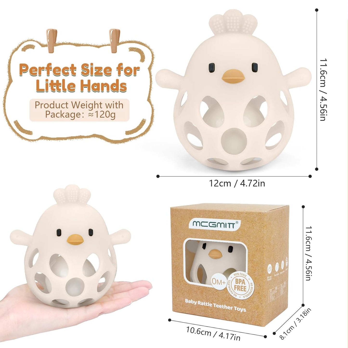 MCGMITT Teethers for Babies 3-6 Months, Easy Grasp Silicone Baby Rattles 0-6 Months, BPA-Free Non Toxic Montessori Infant Toys for Teething Relief, Soft Interactive Infant Car Seat Toys Bath Toys