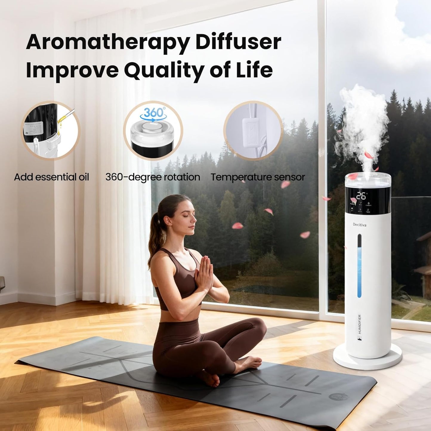 Large Humidifier for Bedroom, 8L/2.1Gal Ultrasonic Cool Mist, Remote control,Easy Clean with 350ML/H Large Mist Speed, Suitable for Kids Room Plant Yoga Study Room Office