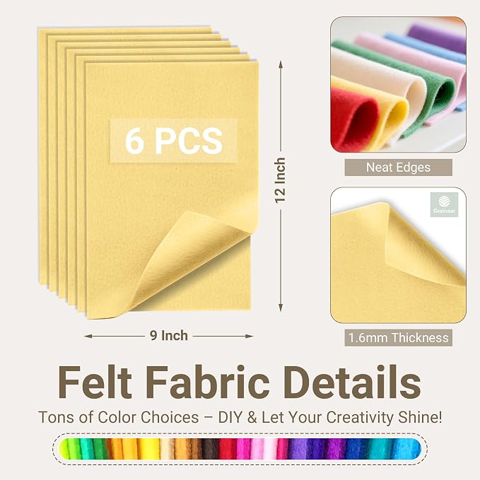 Pastel Yellow Soft Felt Sheets for Crafts, 1.6mm Thick, Kids' Crafts, DIY