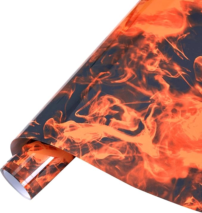 Tintnut Orange Black Flame Heat Transfer Vinyl Roll, stretch washable, heat