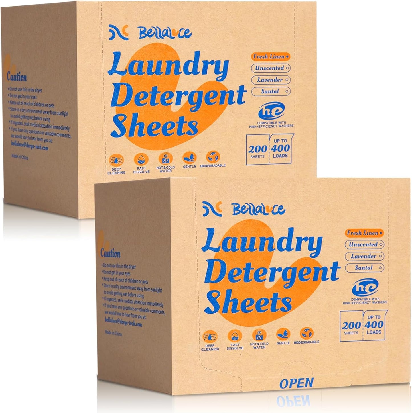 BellaLuce 2 Pack Laundry Detergent Sheets - Laundry Sheets, 800 Loads, Eco-Friendly, Plastic-Free, Fresh Linen Scent, Space Saving, Fast Dissolve & Hypoallergenic
