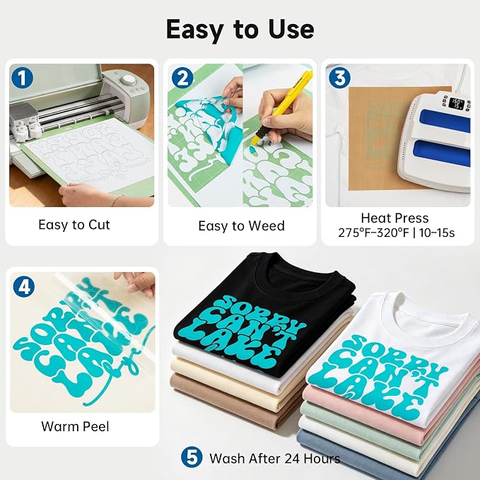 TECKWRAP Heat Transfer Vinyl for T-Shirts 60 Sheets 10"x12" Easy Cut & Weed |
